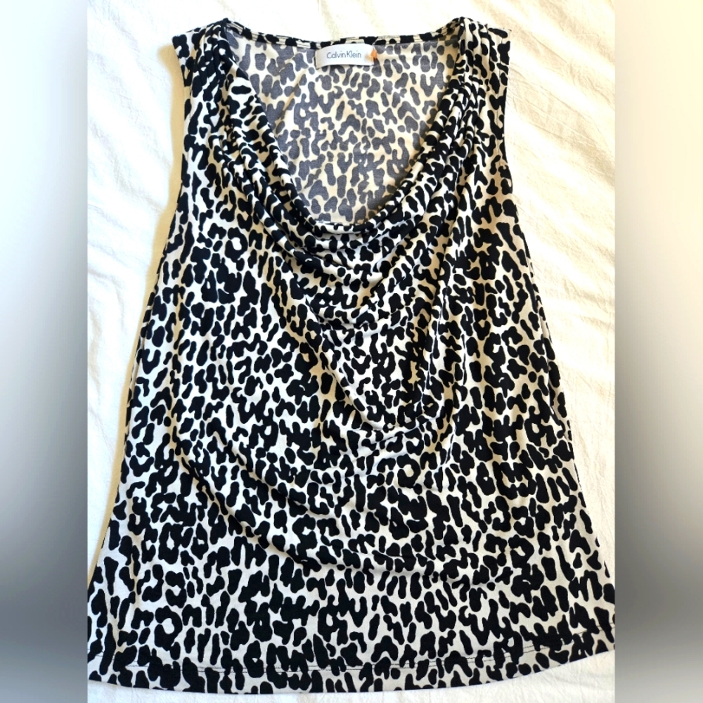 Calvin Klein Chic Leopard Print Sleeveless Top Size Small